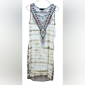Tribal NWT beaded native design high low sleeveless dress, size small